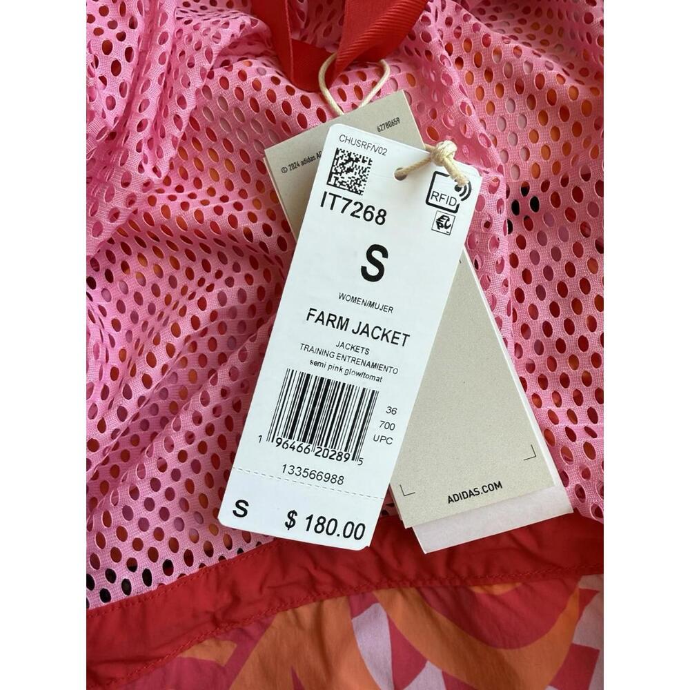 Adidas Women’s x FARM Rio MYSHELTER Jacket, Semi Pink Glow / Tomato Size S - Picture 5 of 5